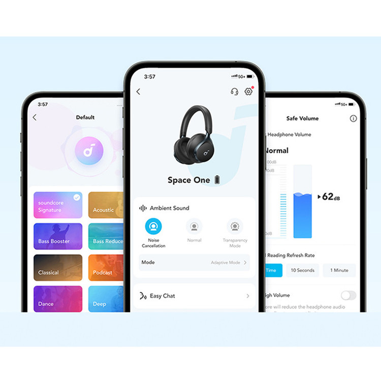 هدفون بیسیم انکر مدل Space One با نویز کنسلینگ فعال (ANC)، درگاه شارژ USB Type-C، مقاوم در برابر رطوبت و عرق