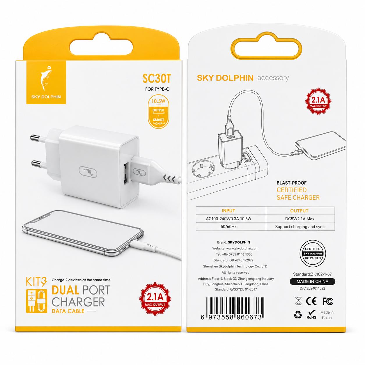 کلگی شارژر SKYDOLPHIN SC30 / دو پورت USB 2.1A
