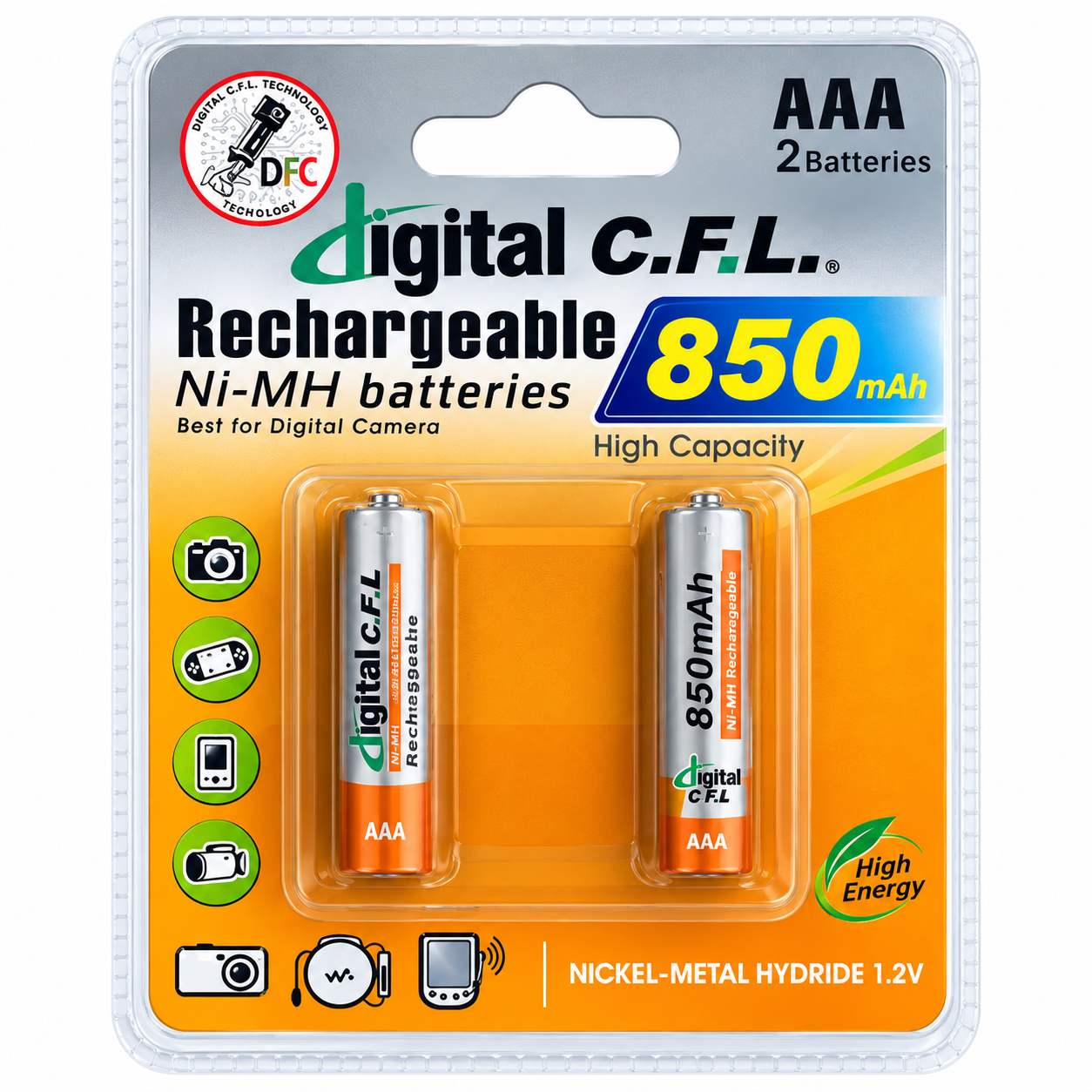 باطری قابل شارژ DIGITAL CFL نیم قلم 850MAH