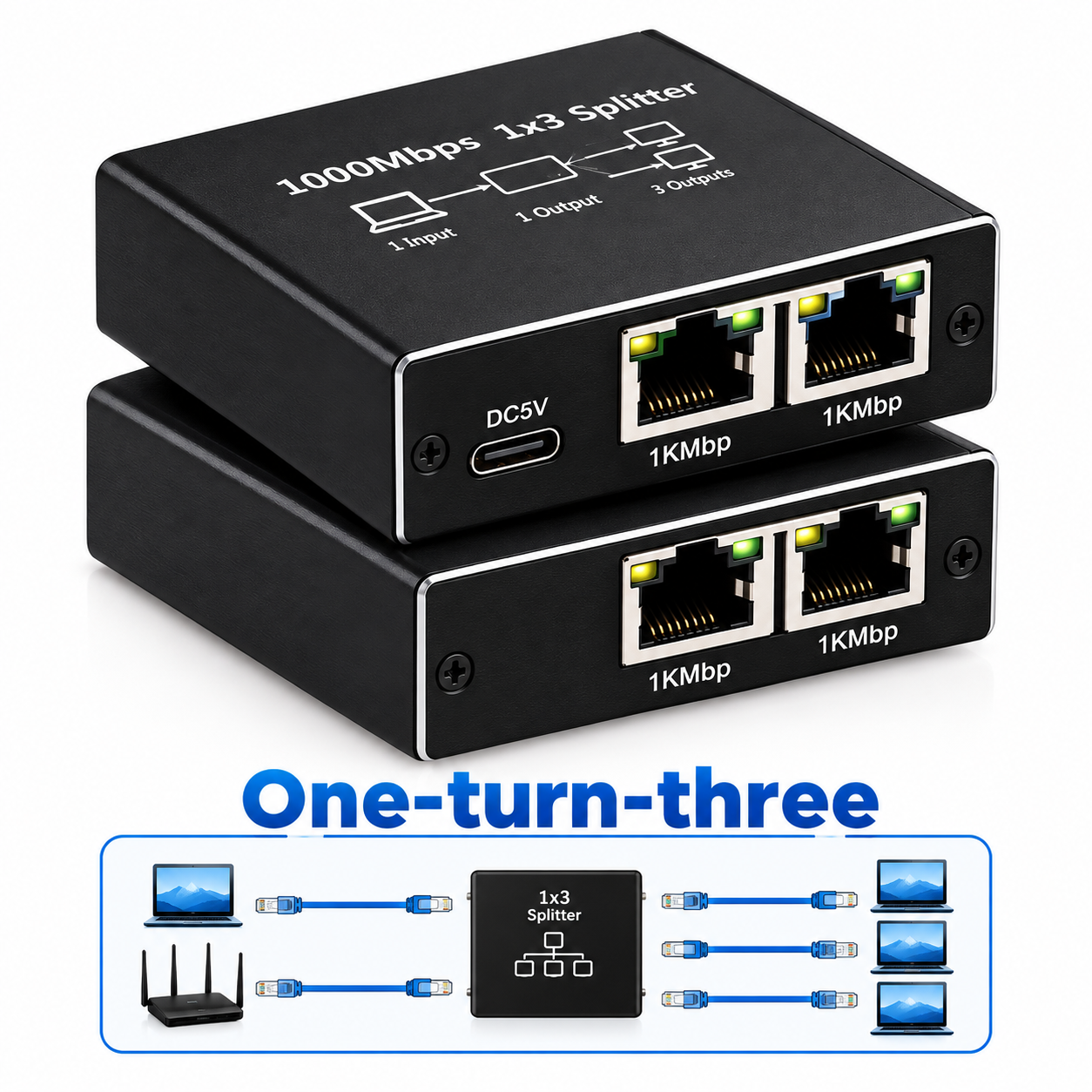 اسپلیتر شبکه RJ45 | نوع 1 به 3 | سرعت 100/1000mbs | فلزی